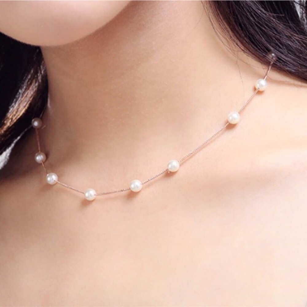 NEW Silver Multi Pearl Box Chain Necklace - Picture 4 of 6